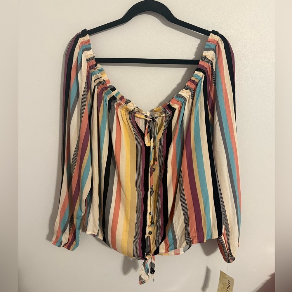 Rewind Multicolor Striped Blouse with Tie-Front